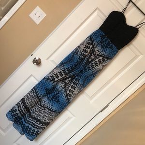 Blue and black open back maxi dress